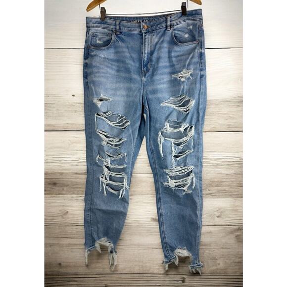 American Eagle Outfitters Denim - American Eagle Stretch Mom Jean Distressed Destroyed Blue Women's Size 16 Long
